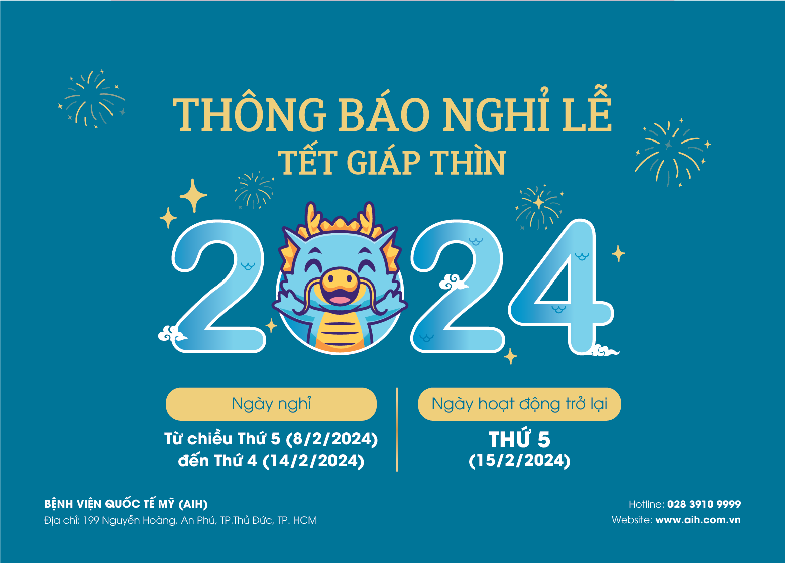 THÔNG BÁO LỊCH HOẠT ĐỘNG TẾT NGUYÊN ĐÁN GIÁP THÌN 2024 Bệnh Viện